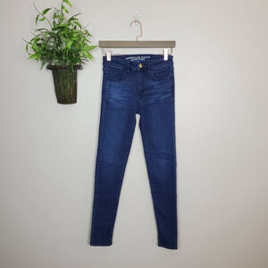 American Eagle Hi Rise Jegging Indigo Blue Skinny Super Stretch Jeans AE 0 Y2K